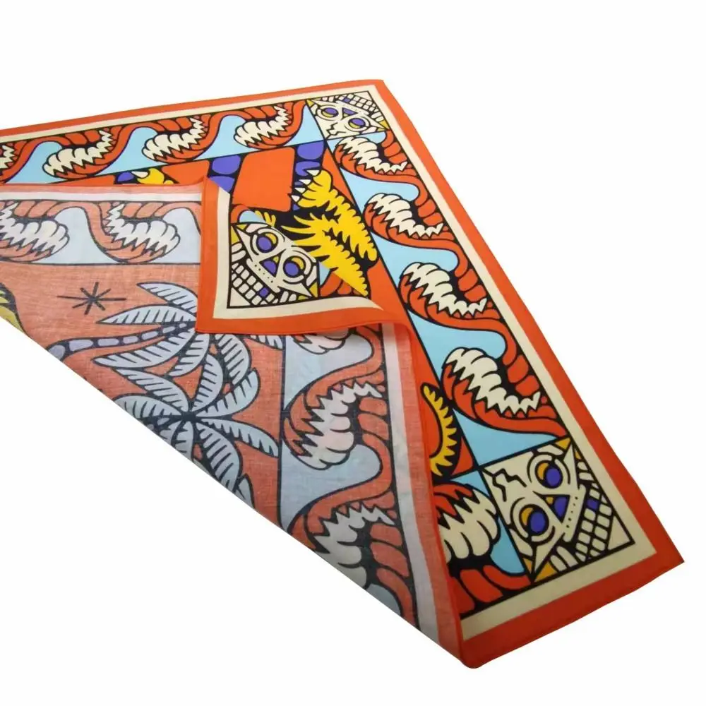 Trendiges quadratisches Seidentuch mit Blumenmuster, Baumwoll-Kopftuch, Blumenmuster, 54*54cm, Halstuch für Damen – Detail 7