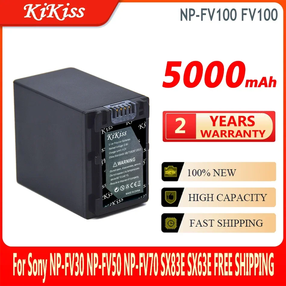 

5000mAh KiKiss Battery NP-FV100 NPFV100 FV100 For NP-FV30 NP-FV50 NP-FV70 SX83E SX63E Replacement Bateria