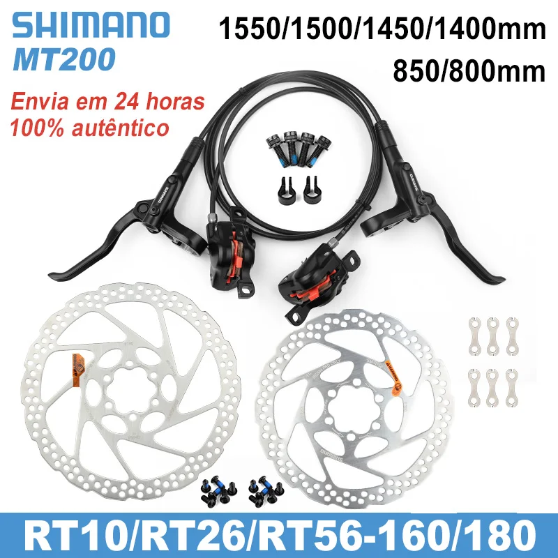freio hidraulico shimano MT20 1550 1500 1450 850 800mm Frente Esquerda Traseira Direita Conjunto RT10 RT26 RT56 160mm 180mm Rotor Mountain Bike Freios freio mt200 shimano hidráulico