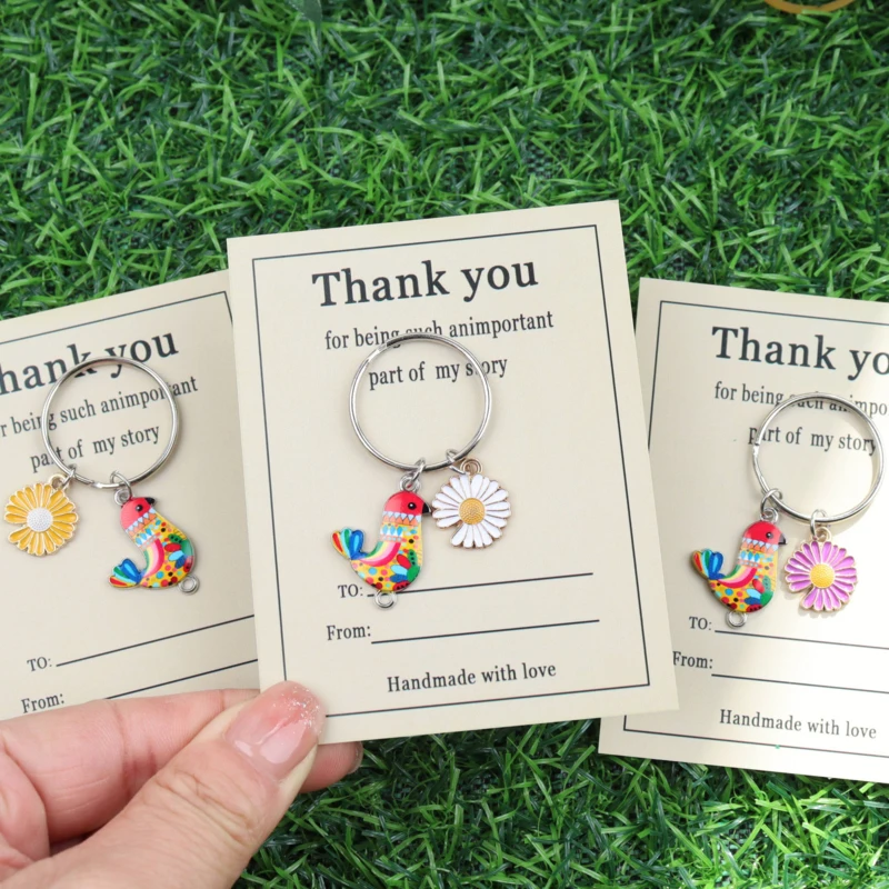 1 o 3 piezas de mini llaveros de gallina con diseño de margarita, accesorios de animales pequeños con tarjeta de felicitación inspiradora, kit de manualidades para aliviar el estrés