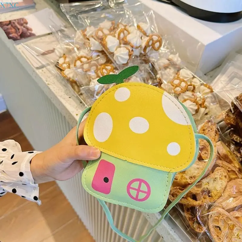 X7XC حقيبة صغيرة أنيقة على شكل فطر للفتيات محفظة كتف أنيقة من جلد البولي يوريثان مع سحاب آمن #5