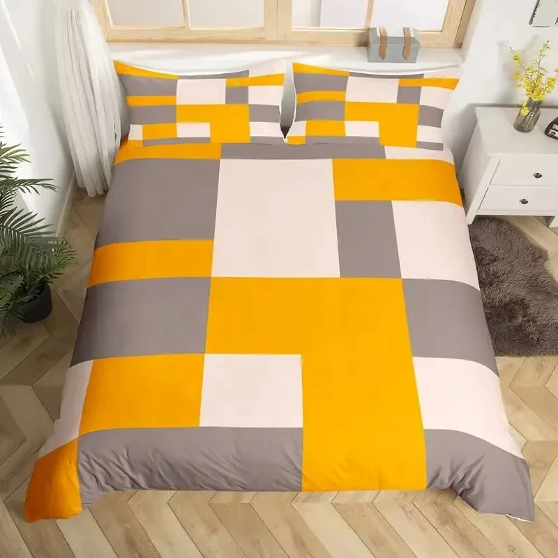 Geometric Duvet Cover Single King Buffalo Check Comforter Cover Modern Art Plaid Bedding Set Microfiber Geometry Bedspread Cover