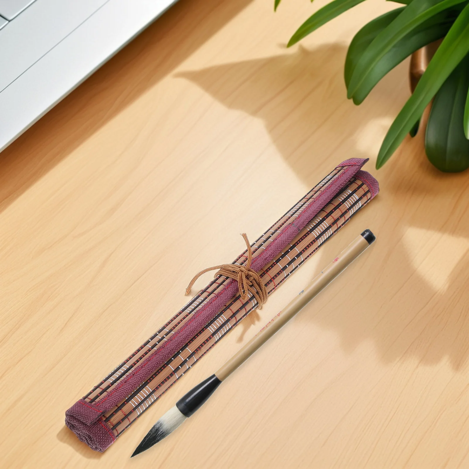 

Bamboo Roll-Up Pencil Case Canvas Brush Holder Durable Art Tool Storage Bag for Watercolor Oil Painting Calligraphy Supplies