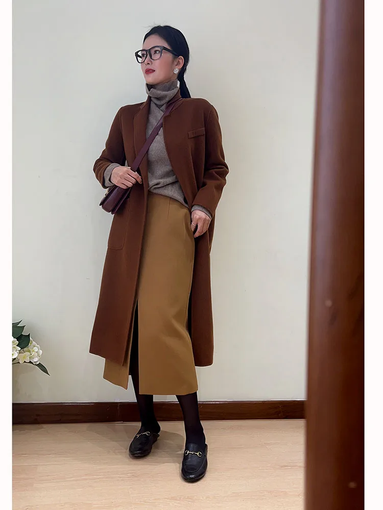 

Юбка миди прямого кроя с высокой талией для похудения, женская, весна-осень-зима, стильная, универсальная, для повседневной носки и работы