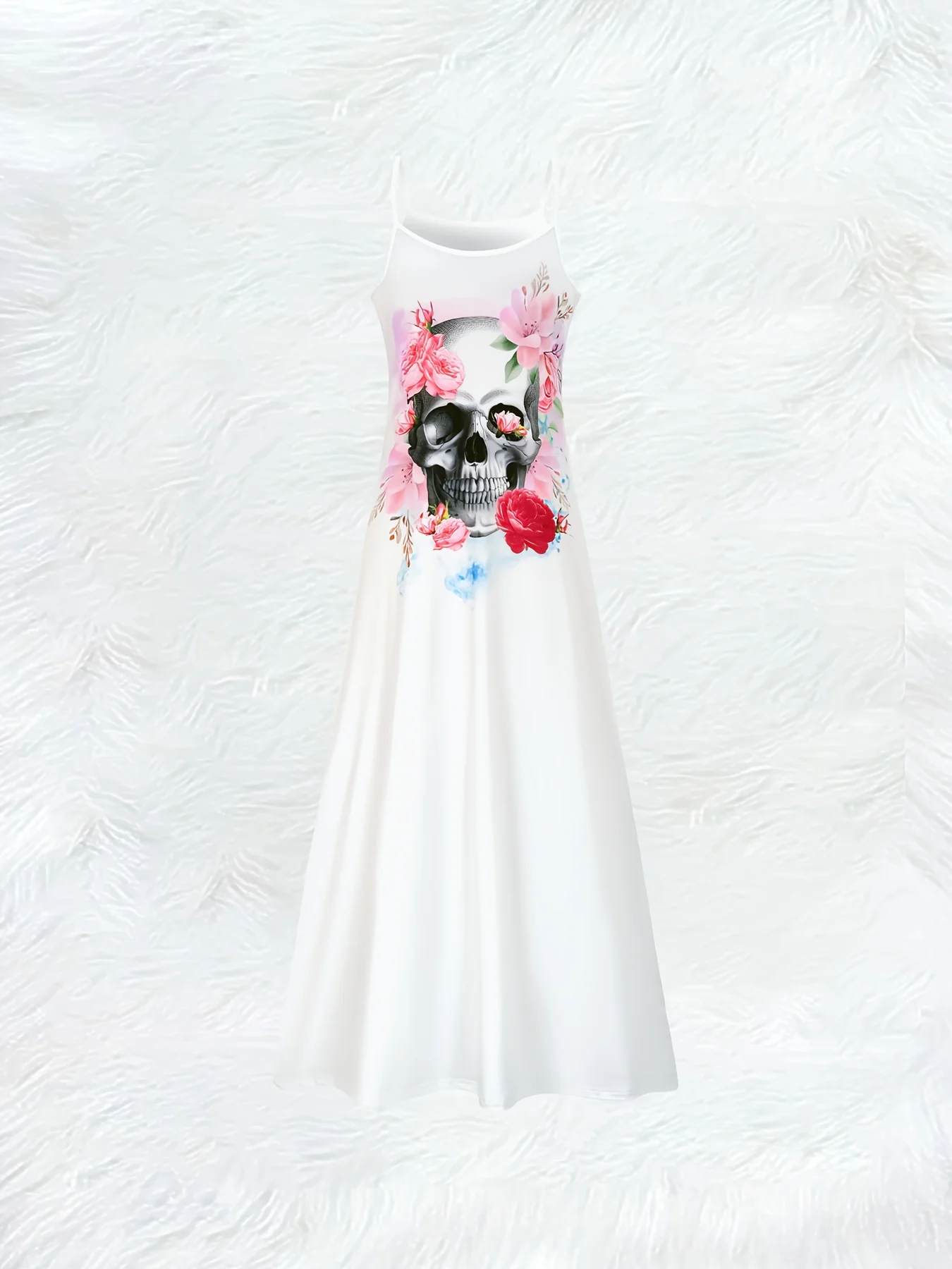 Women's Summer Camisole Dress Sleeveless Tank Dress Skull Floral Print Boho Chic Casual Mini Dress for Festival Beach view 3