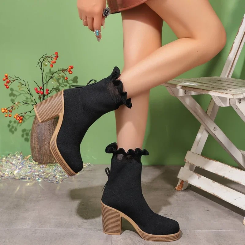 Winter Ankle Boots for Women Pu Leather Wedges Cowboy Western Boots Woman Pointed Toe Zipper Cowgirl Short Boot Women's Shoes