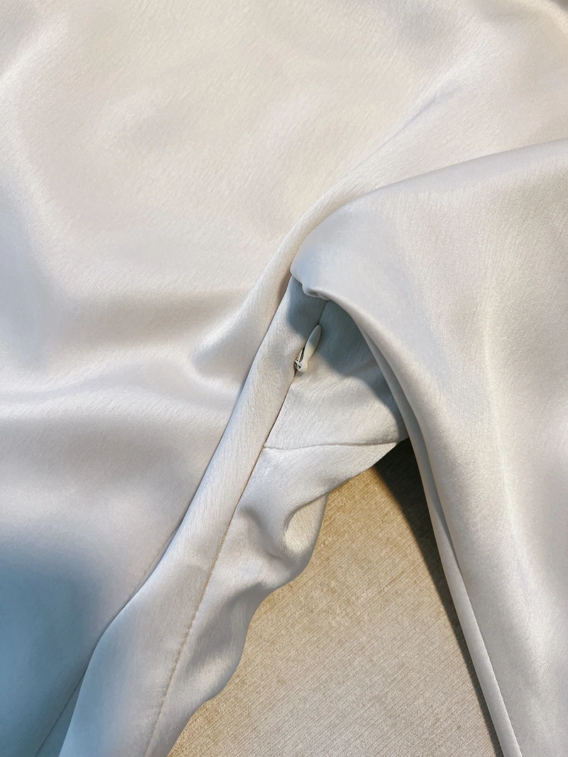 Ethereal Satin Slip Dr with Tapered Sves And Waist-Cinching Flare Fene A-Line Tea-Length Gown for Early Autumn Or W...