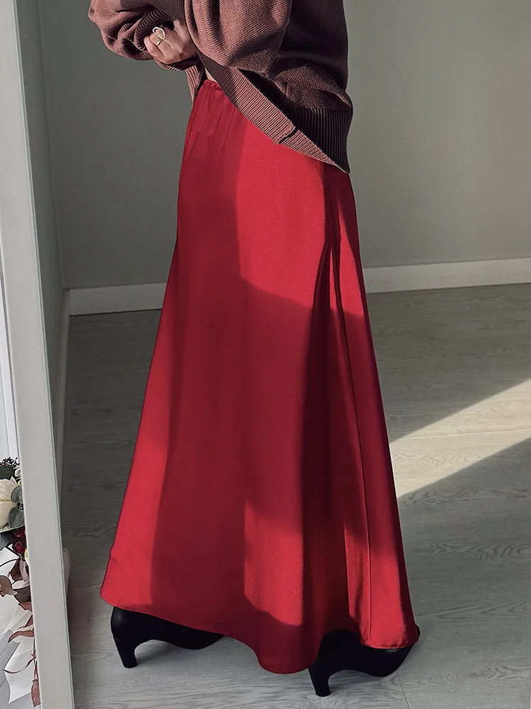 Long Black Satin Skirts Women Work Summer Autumn Straight Skirt Long Belt Coffee Formal Silk Maxi Skirt For Ladies Americantyle