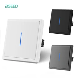 BSEED Mechanical Button Switch 1/2Gang 1Way Light Switch On/Off Wall Switch Plastic Frame 80*80mm Switch With LED Indicator