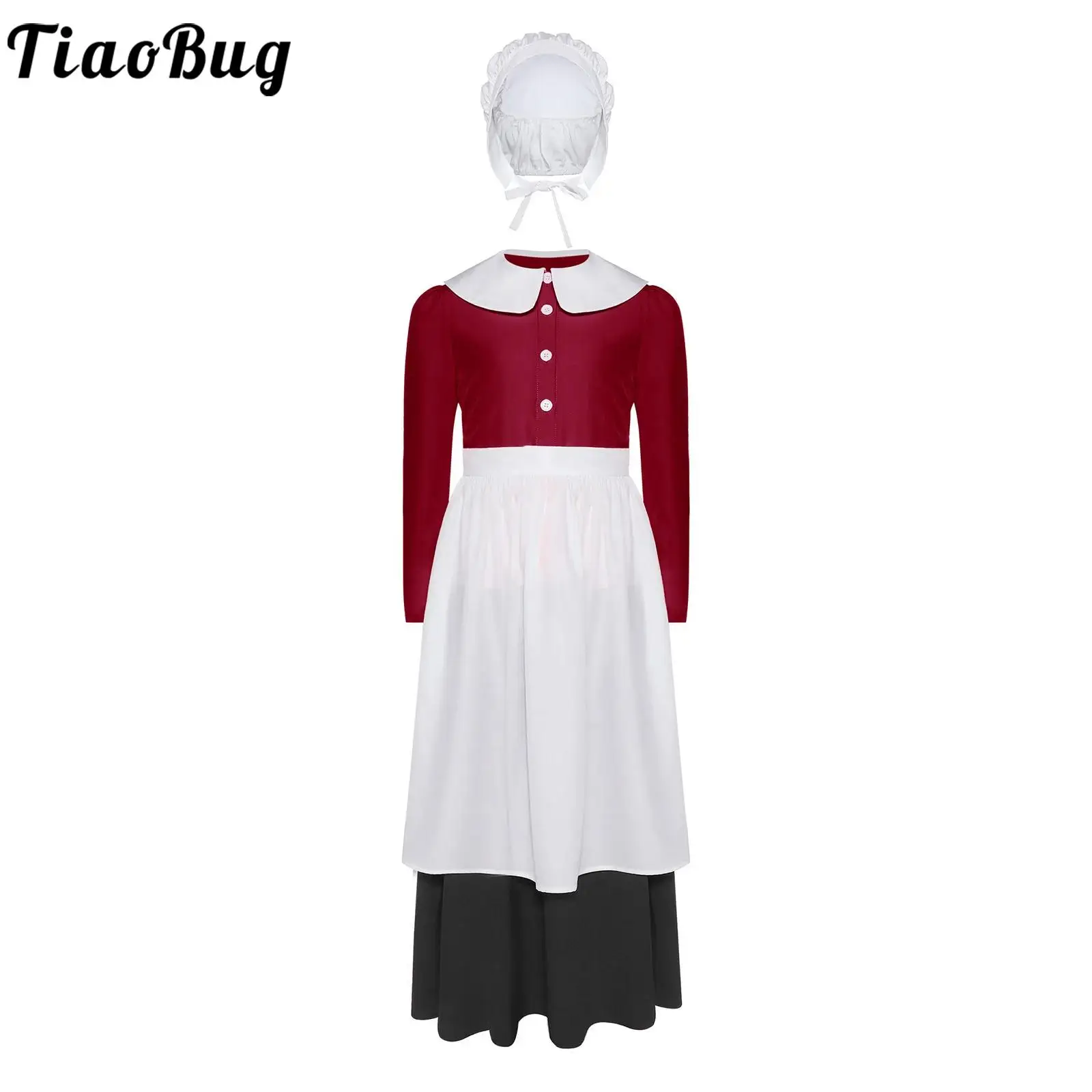 

Kids Girls Medieval Manor Farm Maid Costume Outfits Halloween Carnival Party Cosplay Sets Girl French Cook Maid Fancy Dress Up