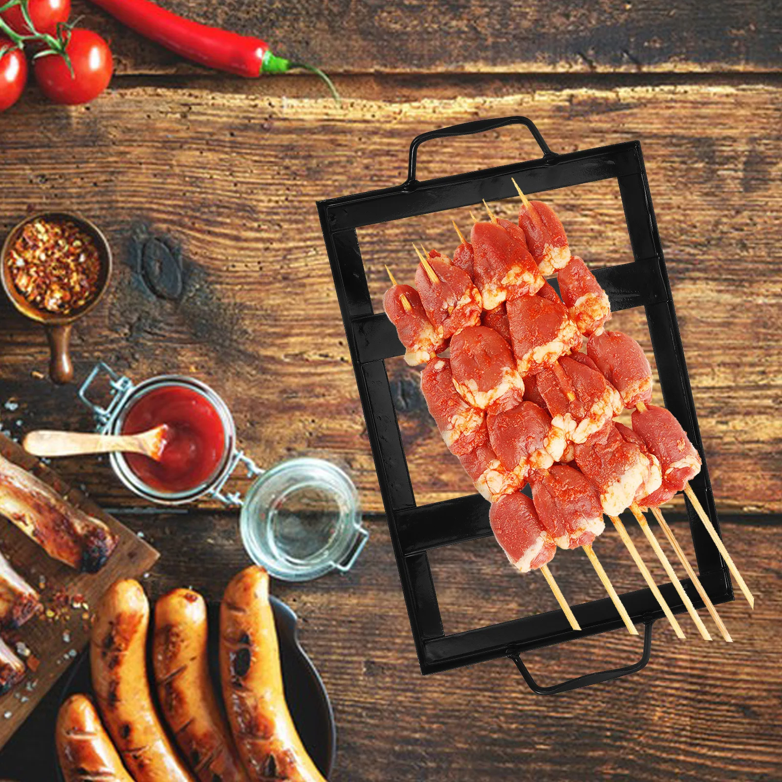 

Black Salt Plate Rack Iron Enamel Barbecue Accessory High Temperature Resistance Sturdy Bbq Tool Outdoor Roasting Cooking Supply