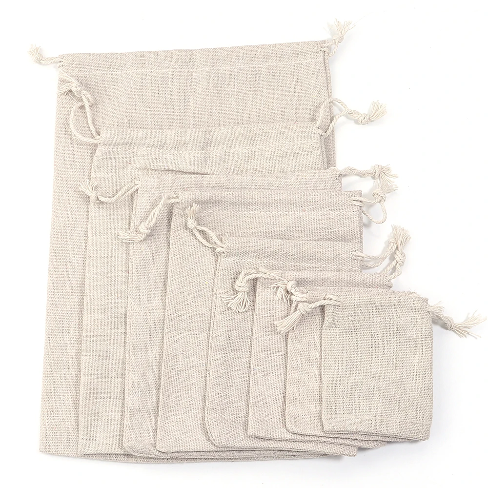 DC 5/10pcs Linen Bags Gift Drawstring Pouch Gift Box Packaging Bags Gift Linen Bags Jewelry Display Wedding Sack Burlap Bag Diy