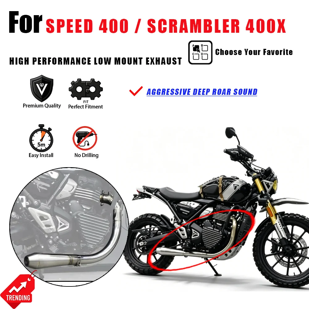 For Triumph Speed 400 Scrambler 400X Exhaust Pipe Right Side Single Exit Low Mount Escape Accesorios Moto Scarico Moto Parts