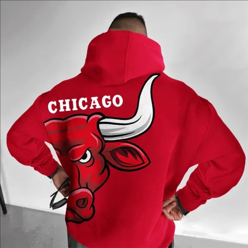 Oversized Men\'s Street Fashion Trend Chicago Bulls Pattern Versatile Cotton Sweatshirt Men\'s Sweatshirt. Men\'s Loose Sweatshirt