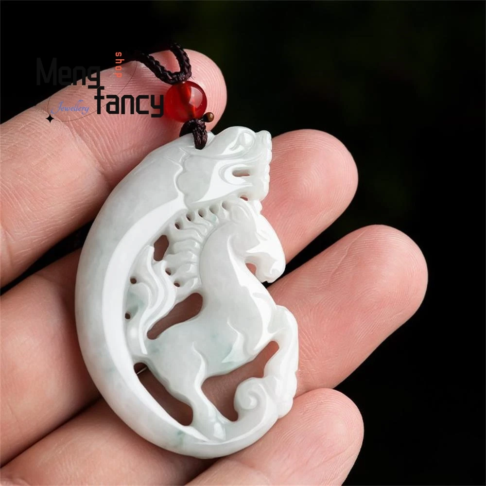 البورمية الطبيعية A-الصف الجاديت العتيقة التنين الحصان روح زودياك الحصان قلادة الوطنية نمط تمائم مجوهرات الأزياء الشعبية