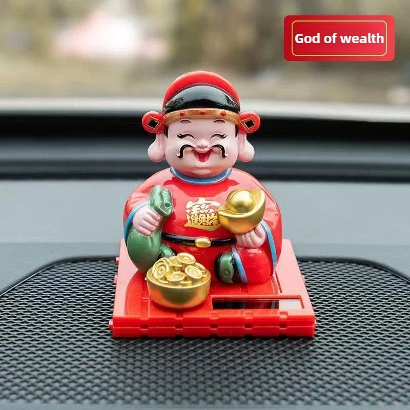 Solar powered Shaking Buddha Car Ornament Shaking Small Monk God of Wealth Central Console Ornament Car Accessories