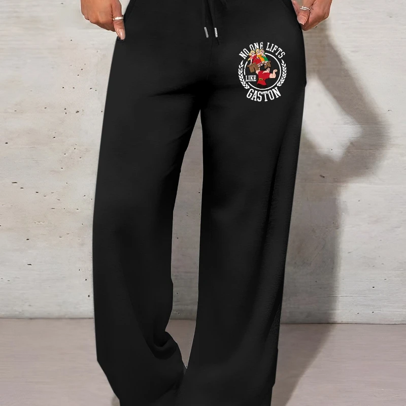 กางเกงวอร์มลายพิมพ์ดิสนีย์ บิวตี้ แอนด์ เดอะ บีสท์ กางเกงวอร์มผ้าฟลีซสำหรับผู้หญิงในฤดูใบไม้ร่วงและฤดูหนาว