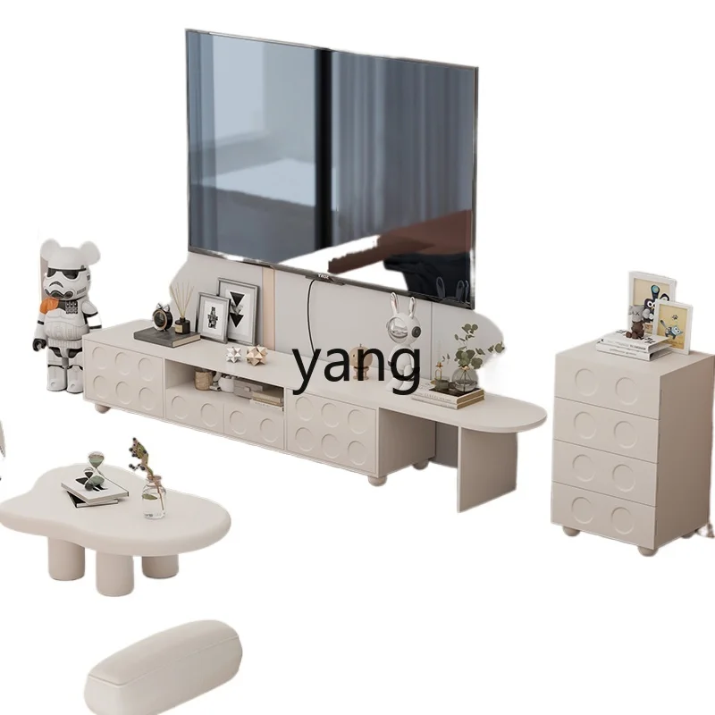 

TGF French Cream Wind TV Cabinet Retractable Design TV Cabinet Living Room Household
