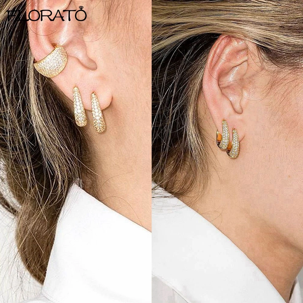 

New Gold Plated Huggie Earrings with CZ Zircon Thin Ear Hoops Cartilage Earring for Women Round Minimal Earring Piercing Jewelry