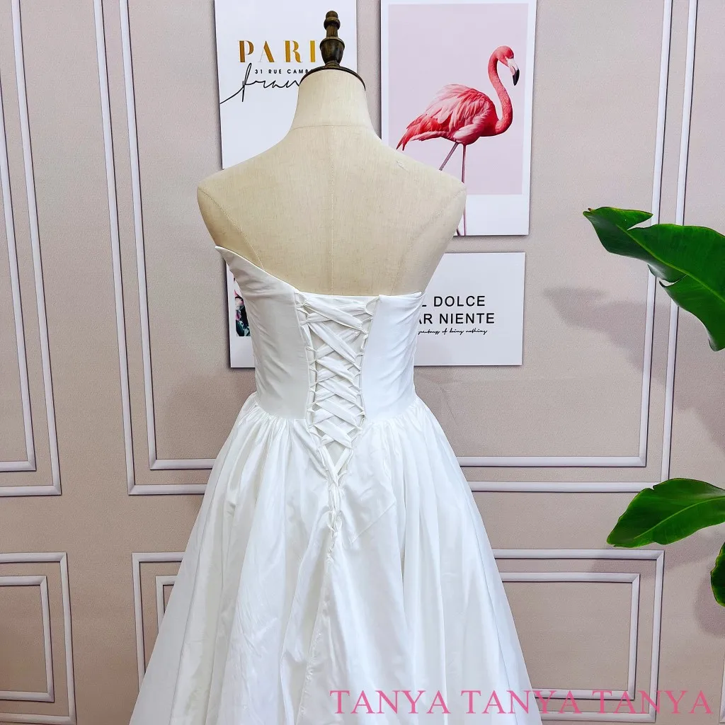 Tanya elegante una línea vestido de novia con chal nupcial Simple plisado sin tirantes con cordones en la espalda vestidos de novia de matrimonio personalizar TT611