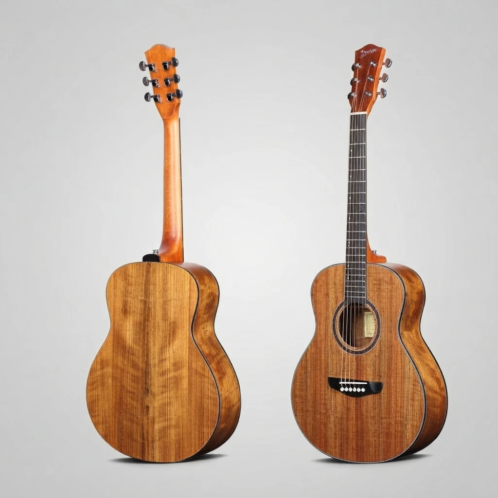6 String Acoustic Guitar Natural Brown Wood Grain Glossy Finish Chrome Tuners White Bridge Pins Slim Neck Dot Inlay Non Cutaway