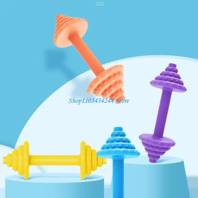 

Safe Teething Toy for Infants, Cartoon Dumbbell Chewing Toy Baby Teether Chewable Soother Promote Tooth Development