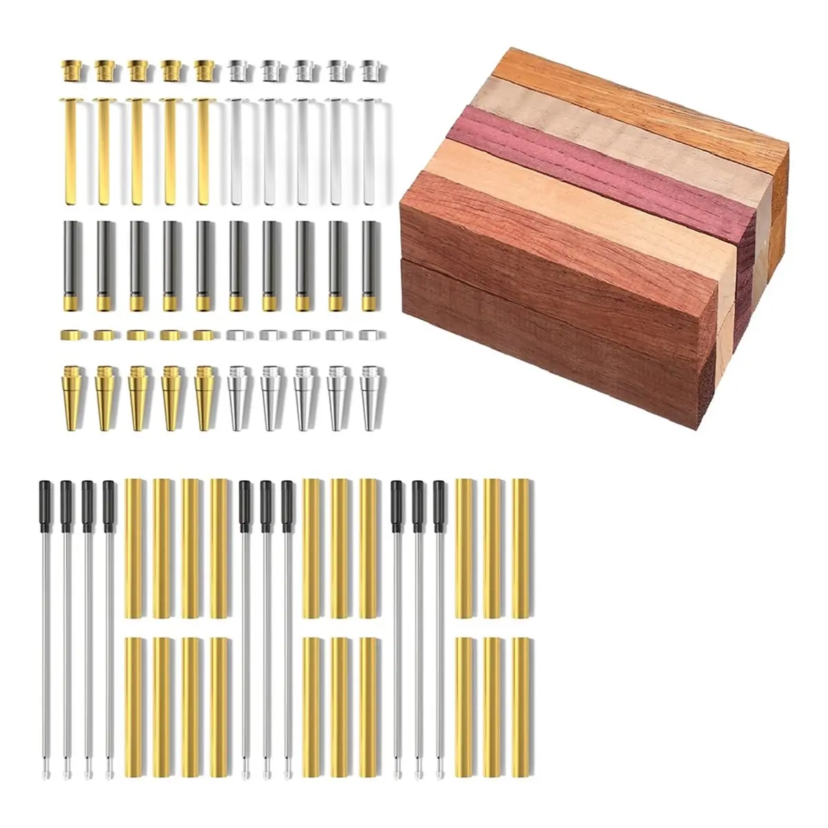 A77K Pen Kits for Woodturning 10 Pack Gold-Silver 20 Pieces of Hardwood Turning Blanks-Pen Making Tools Pen for DIY Coppe