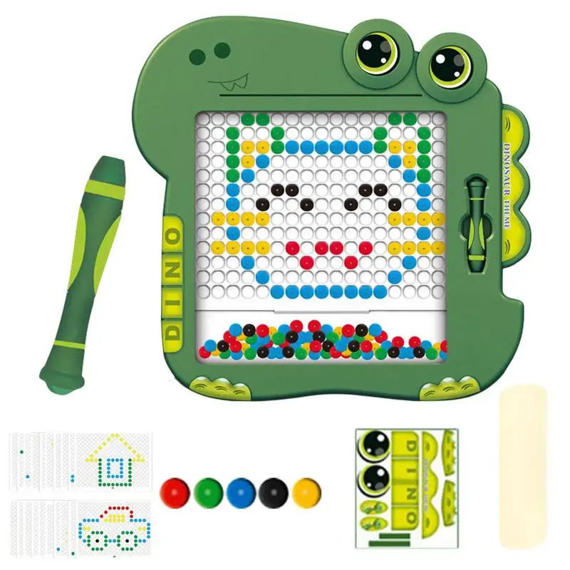 Dinosaur Shaped Magnetic Board With Colorful Magnetic Beads Educational Fine Motor Skills Development Drawing Board Toy For Kids