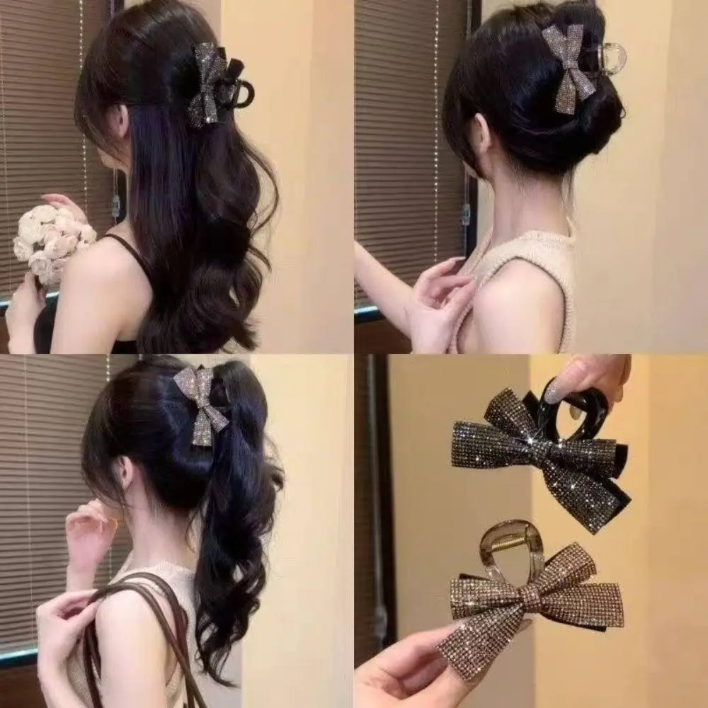 

Fashion Full Diamond Bow Hair Clip Simple Romantic High Ponytail Clip Elegant Shark Clip Daily Wear