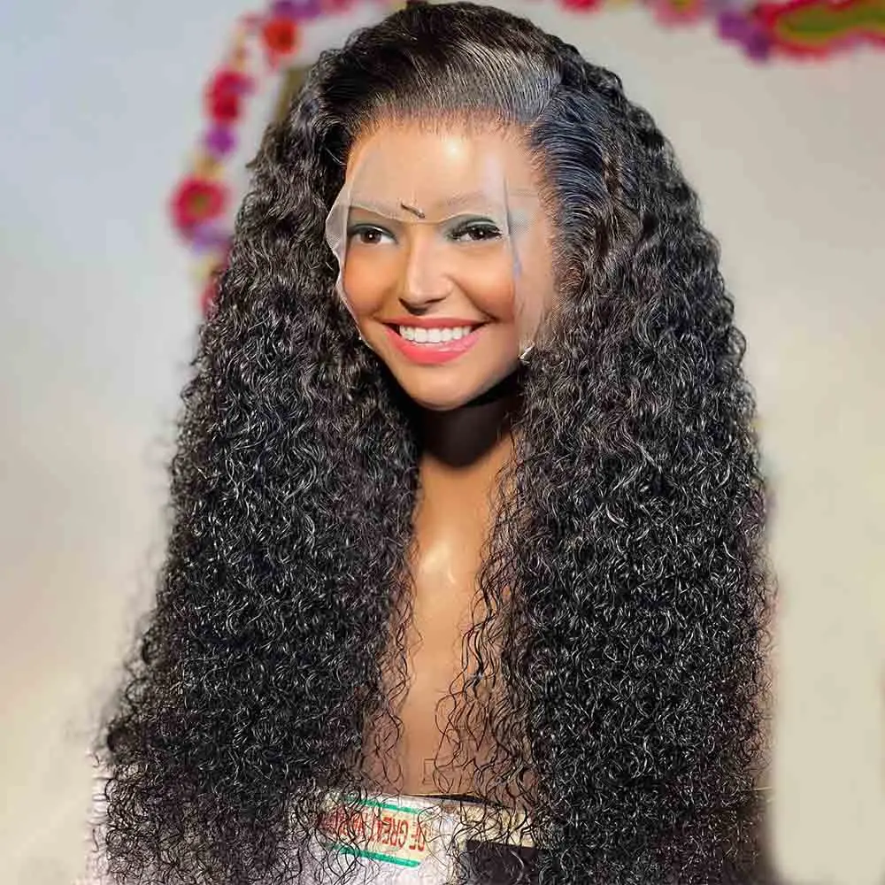 

Natural Black Soft 26Inch Long Kinky Curly 180Density Lace Front Wig For Women Babyhair Heat Resistant Preplucked Glueless Daily