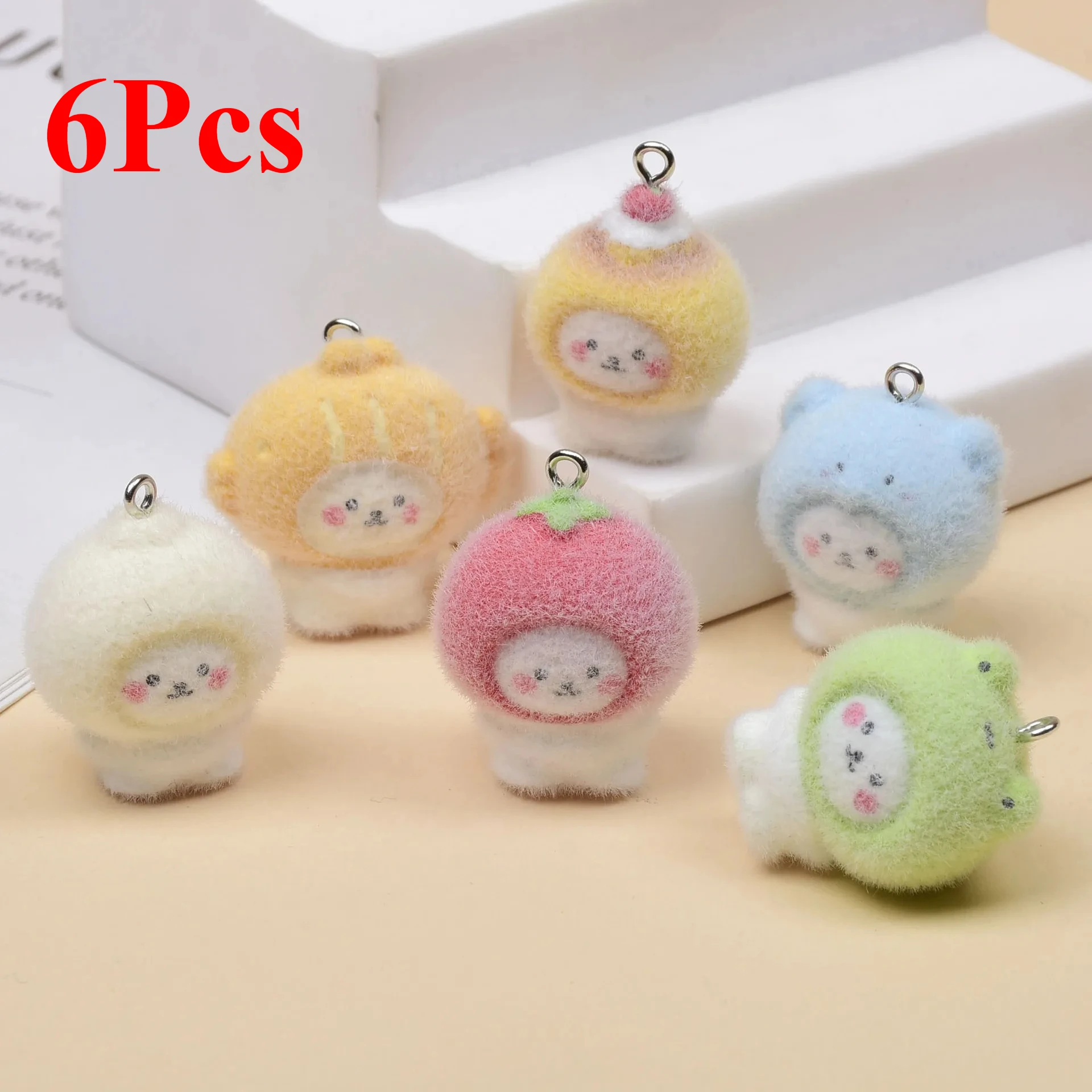 

6pcs Flocking Little Bear Resin Charms Cute Animal Pendant for Earrings Necklace Jewelry Making Findings Supplies