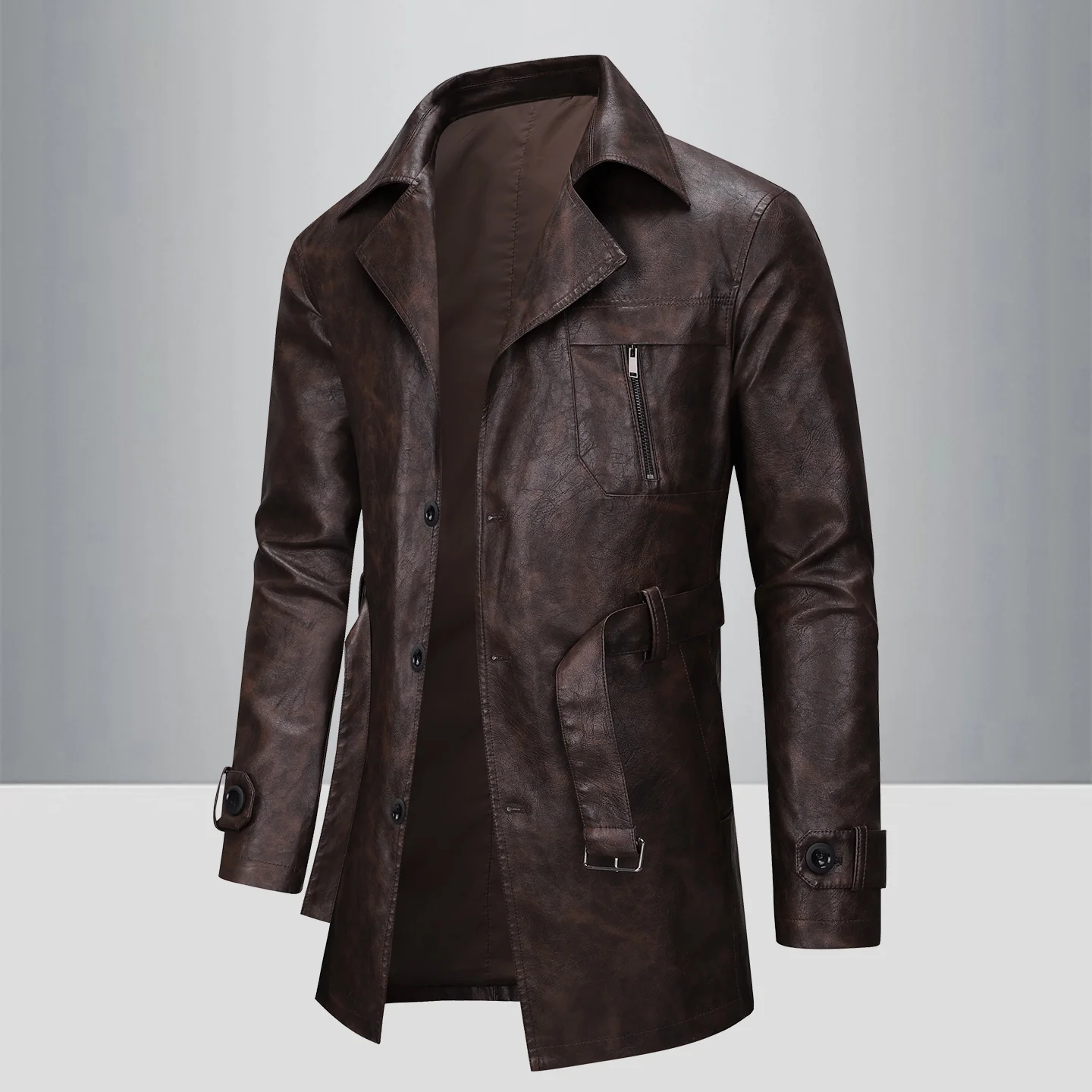 

Men Medium Long PU Leather Coat Windbreaker Men's Motorcycle Long Coat Men Business Casual Plus Size Leather Motorcycle Jacket