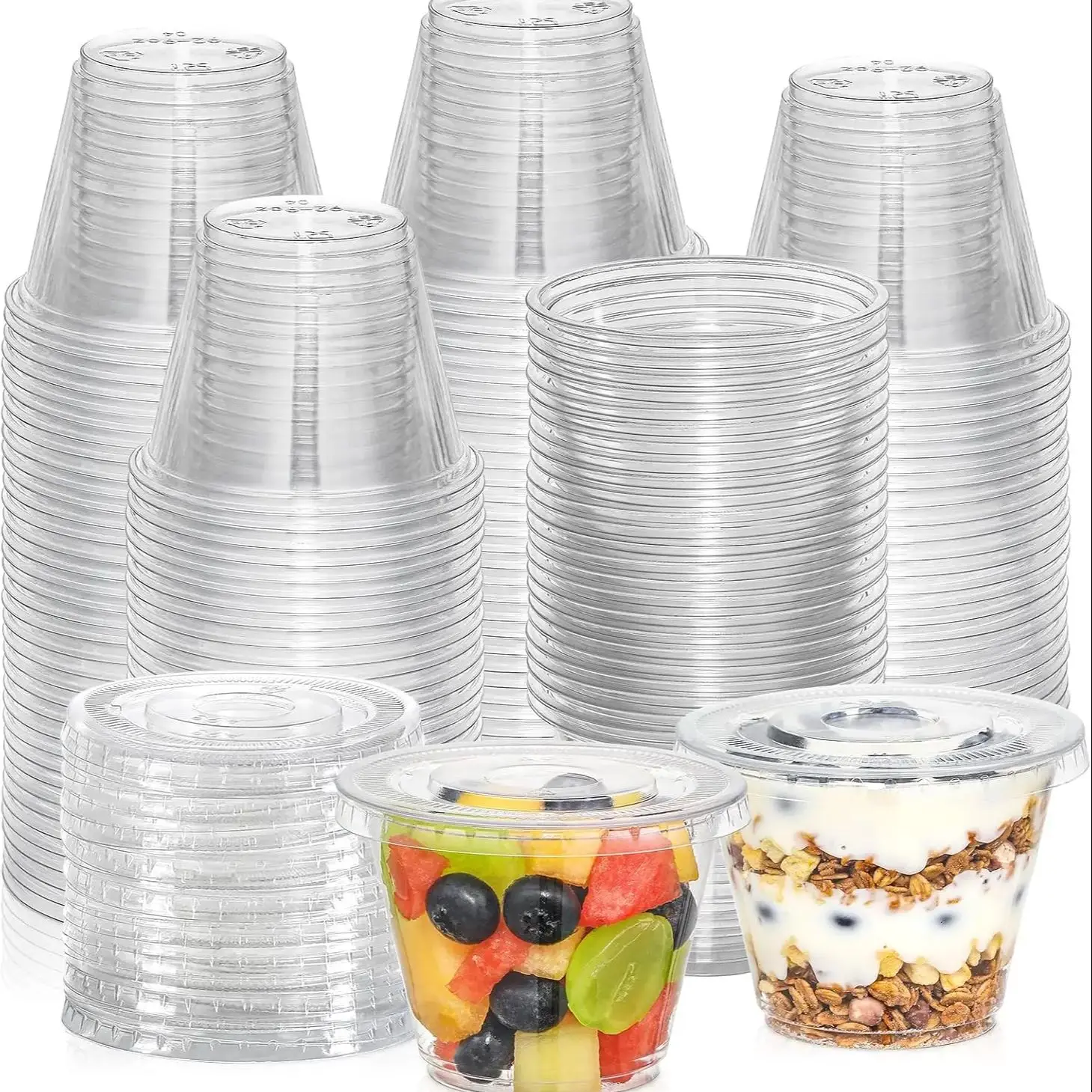 25/50PCS 9OZ Clear Disposable Cups with Flat Lids for Ice Cream Pudding Jam Desert Yogurt Jelly Crystal Plastic PET Free BPA