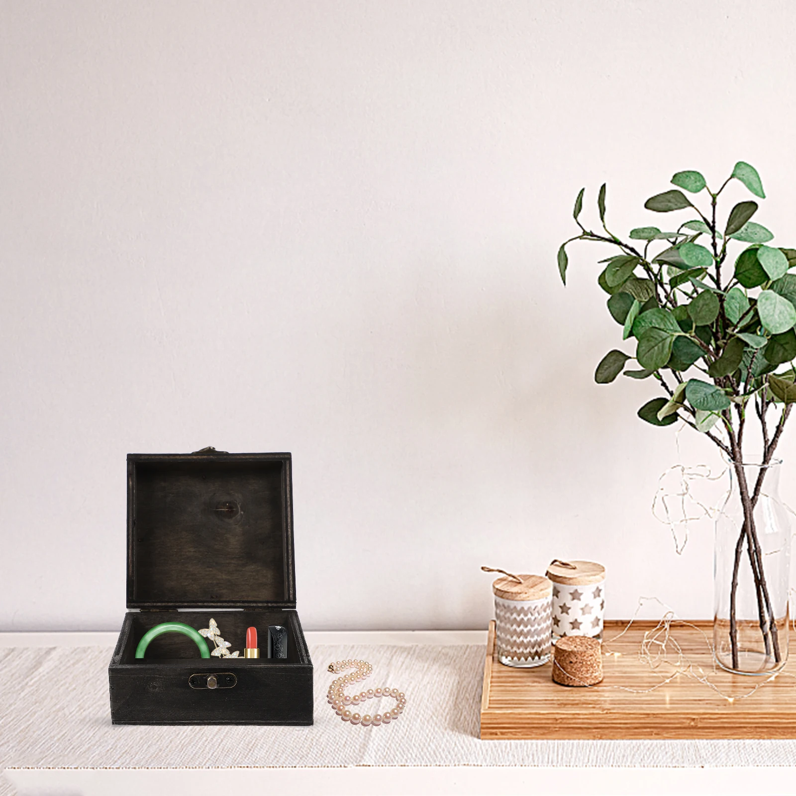 

Wooden Jewelry Holder Container Earrings Organizer Trinket Vintage Jewelry Box Case Decorative Box