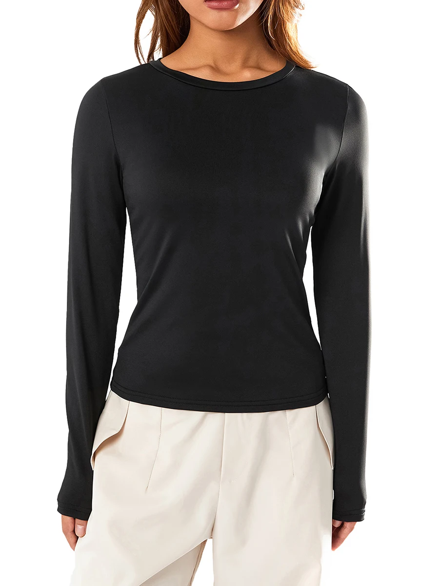 

Женская футболка с длинным рукавом и глубоким вырезом, однотонные облегающие топы на пуговицах