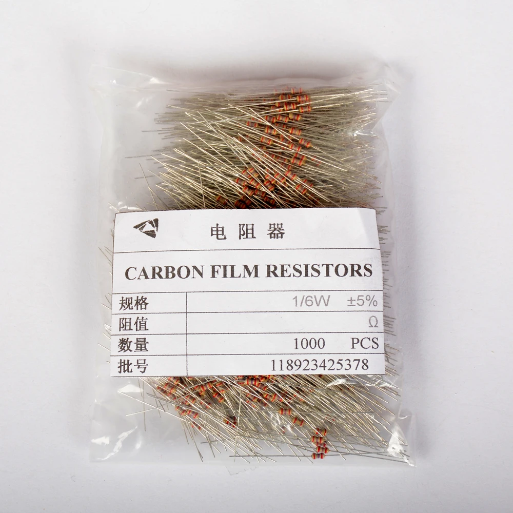 1000pcs 1/6W 1/8 0.25W 5% Carbon Film Resistor 0R 10M 10R 220R 330R 1K 2.2K 3.3K 4.7K 10K 22K 47K 100K 0.47 100 220 330 680 Ohm