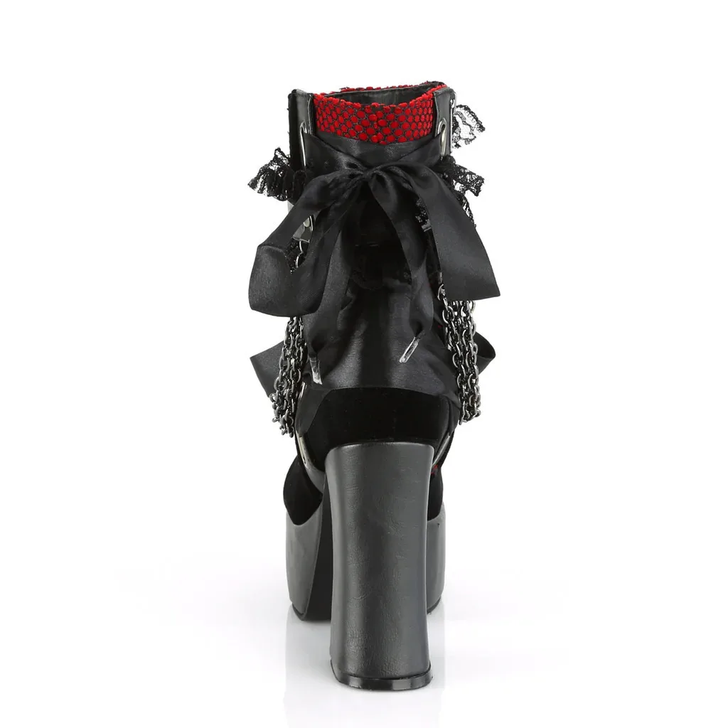 Gothic Ketten-Spitzen-Schleifen-Plateau-Stiefeletten Retro Runde Zehenpartie Quadratischer Absatz Klobige Plateau-Kurzstiefelette Damen Punk Party Schuhe – Detail 14