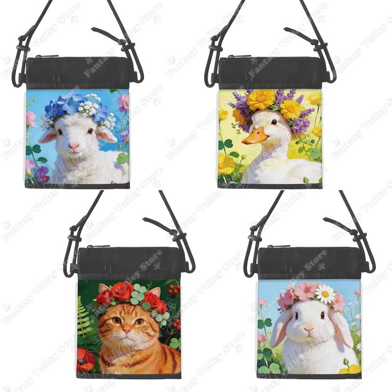 Kawaii Oil Painting Animals Graphic Print Messenger Bags Cat Sheep Red Panda Duck Handbags Women Crossbody Bag Phone Keys Holder