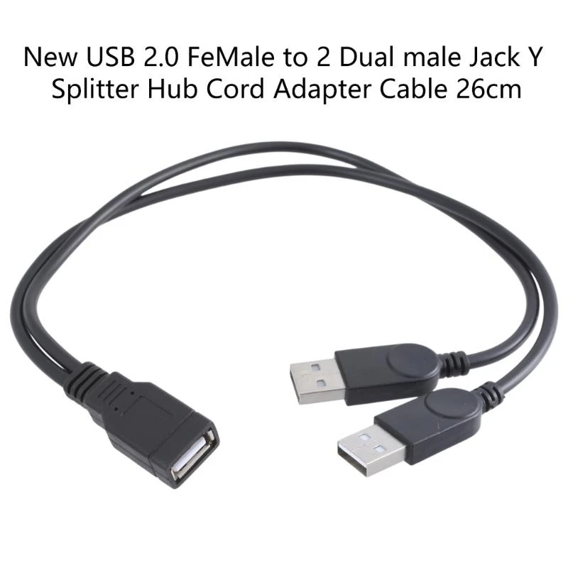 1Pc 26cm New USB 2.0 FeMale to 2 Dual male Y Splitter Hub Cord Adapter Cable