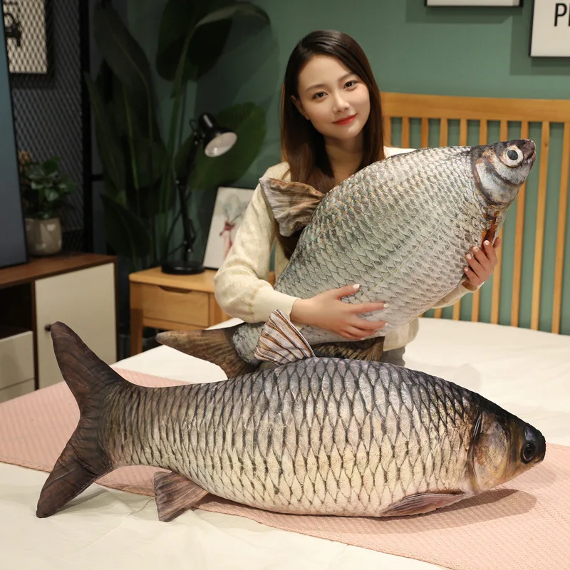 Simulated big fish throw pillow funny plush toy 3D printed crucian carp figurine sleeping doll for bed with legs tucked in, gift