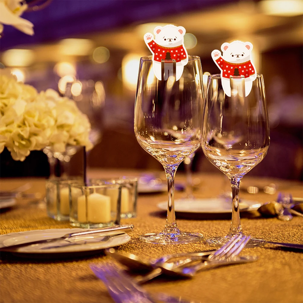 

24Pcs Xmas Elements Design Cartoon Paper Cards Stable Installation Wine Glass Decoration Christmas Party Supplies