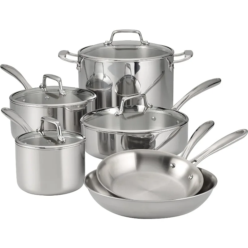 

Stainless Steel Tri-Ply Clad 8-Piece Cookware Set, Glass Lids, 80116/1010DS