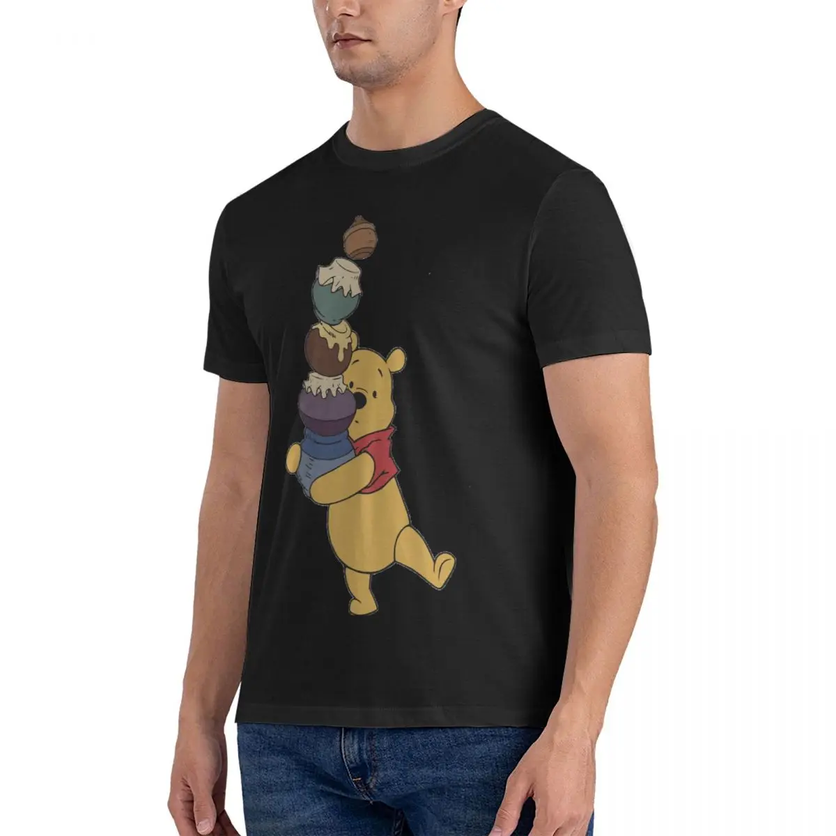 With Honey Pots T Shirt for Men Pure Cotton Fashion for Male T-Shirts O Neck Disney Winnie The Pooh Tees Short Sleeve Present