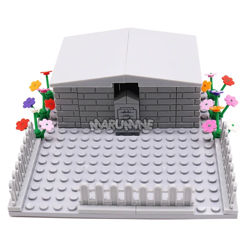 MARUMINE 2 セット MOC 犬の墓地シーン DIY パーツフェンスハウス墓石動物植物庭ビルディングブロックおもちゃ子供のギフト