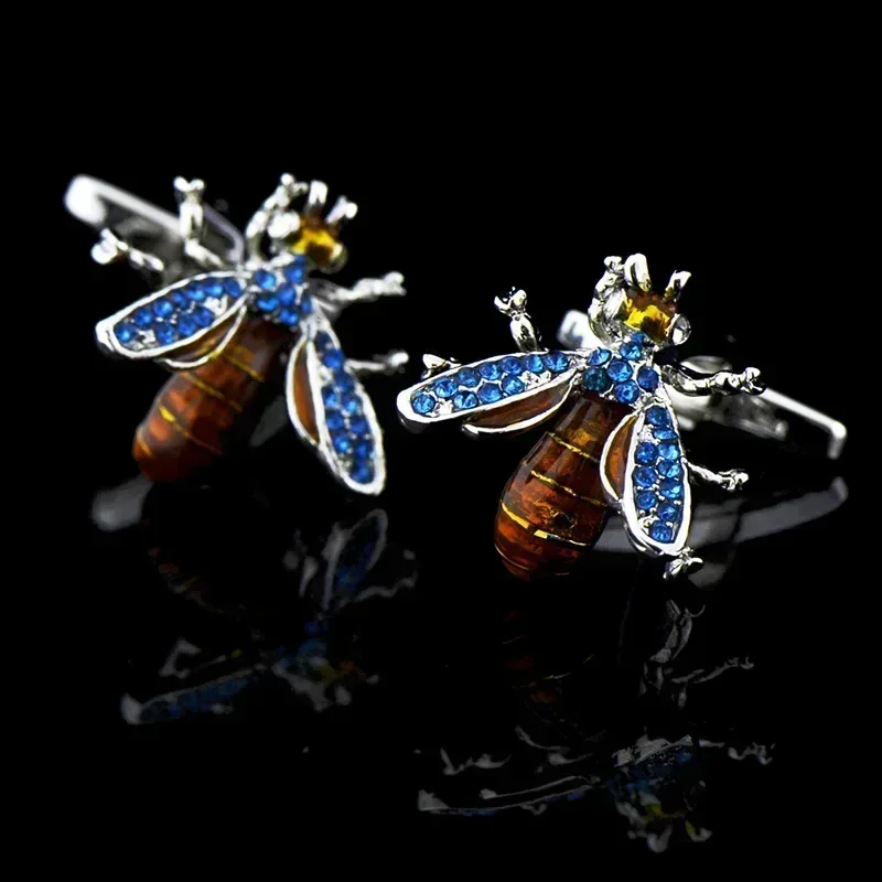 Bee Cufflinks High-grade Men\'s Daily Trendy Personality Accessories Blue Crystal Enamel French Shirts Business Cuff Links Gifts