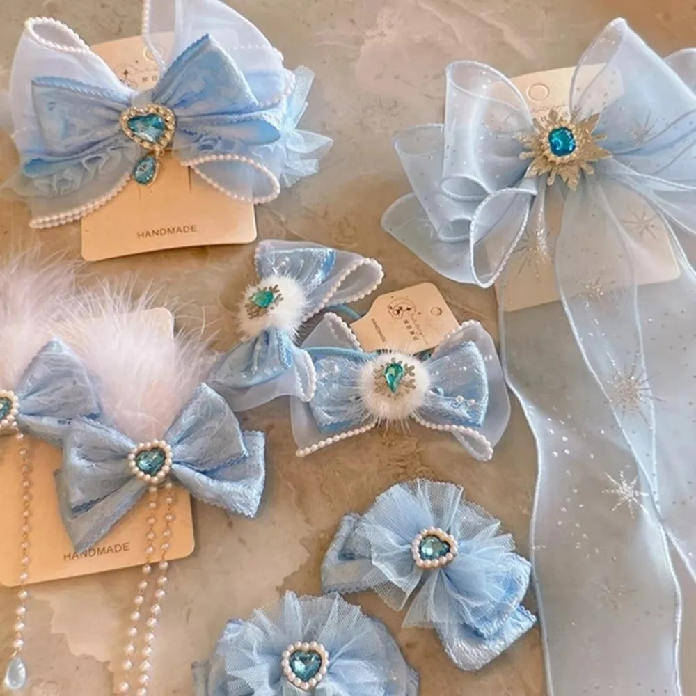 Big Blue Bows Princess Pompom Hairpins Long Ribbon Headwear Gift Hair Clip Girl School Hairgrips Duckbill Clip For Kids Children
