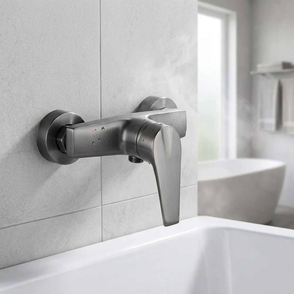Single Handle Wall Mount Bathtub Faucet Shower Mixer Valve Solid Brass Construction Down Outlet for Hose Connection