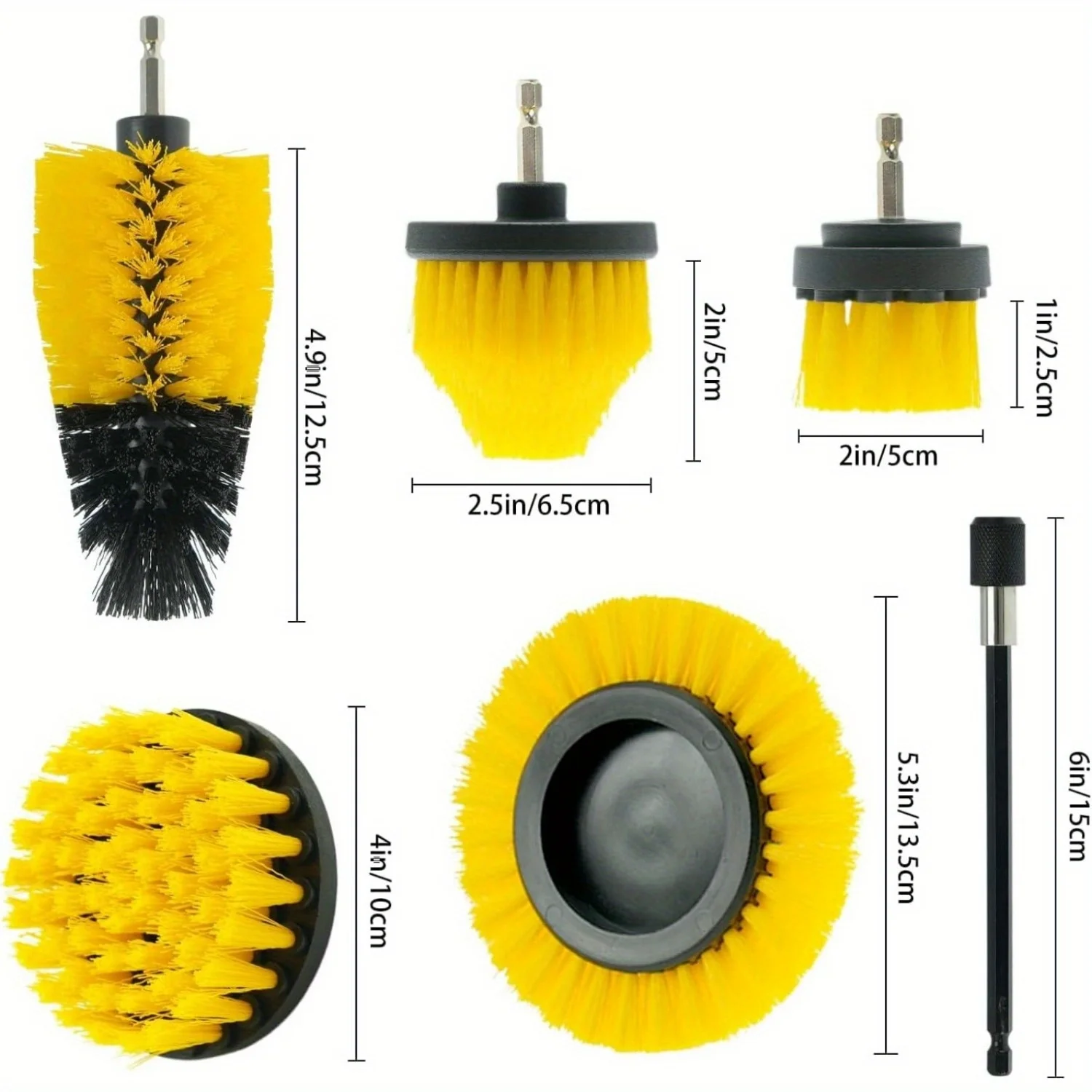 7PCS Drill Brush Attachment Set Car Cleaning Brush Kit with Extend Long Attachment for Bathroom Grout Floor Tub Shower Kitchen