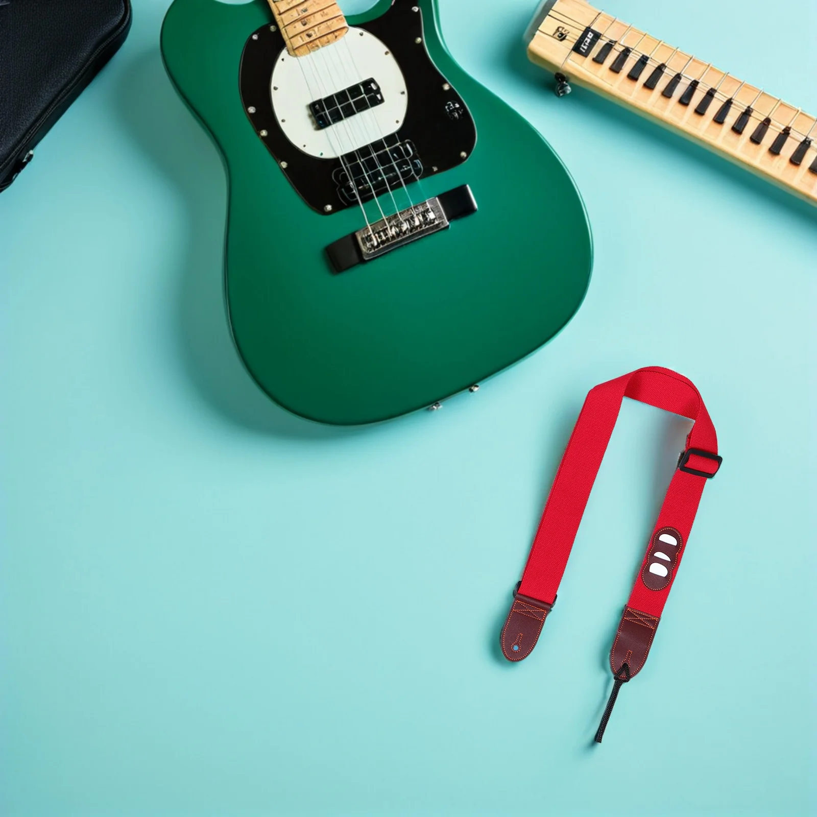 

2Pcs Adjustable Guitar Strap Red Green Polyester Comfortable Acoustic Electric Bass Neck Strap Pick Holder Guitar Sling