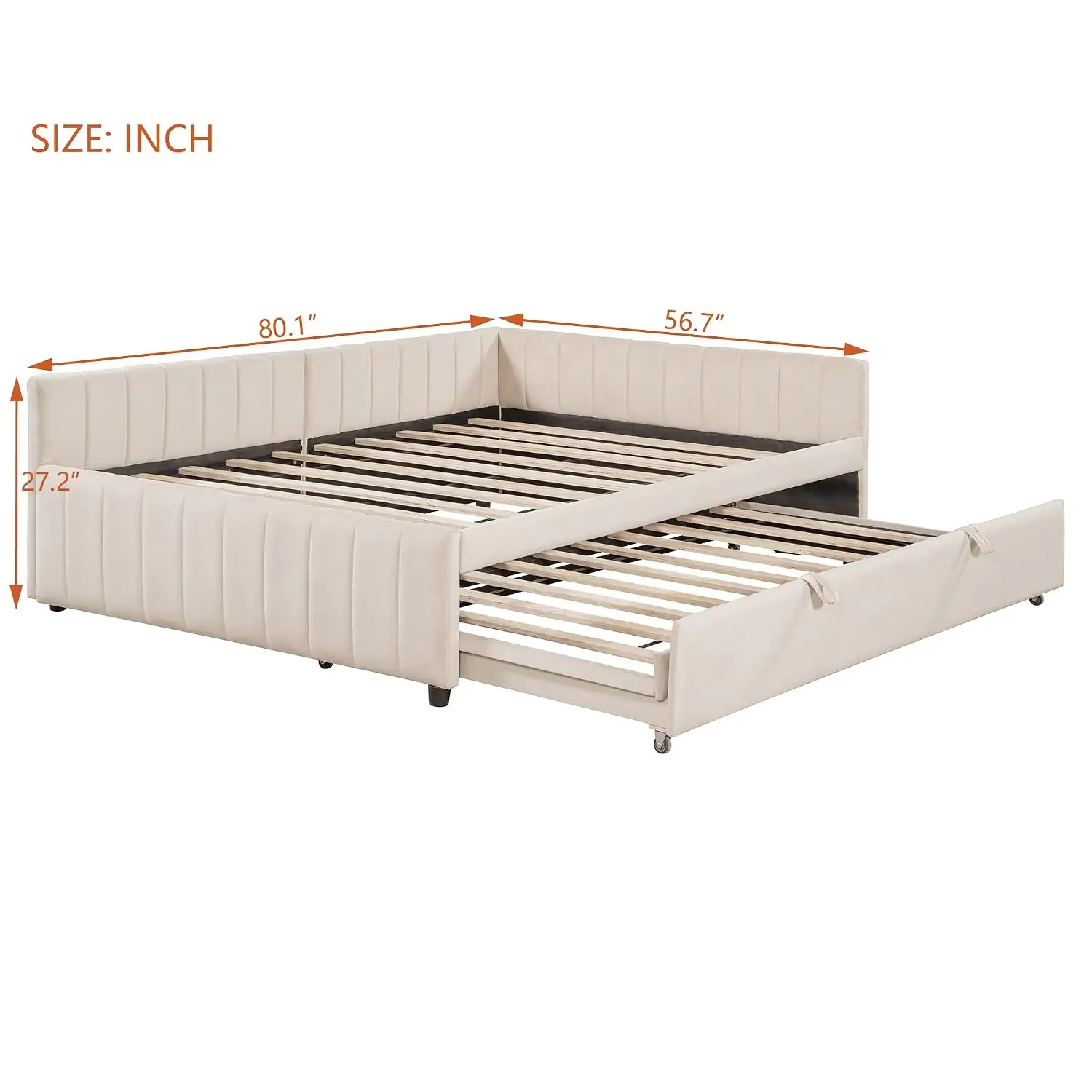 Upholstered Full Size Daybed with Twin Size Pop Up Trundle, Modern Daybed Sofa Bed with L-Shaped Backrest for, Customized